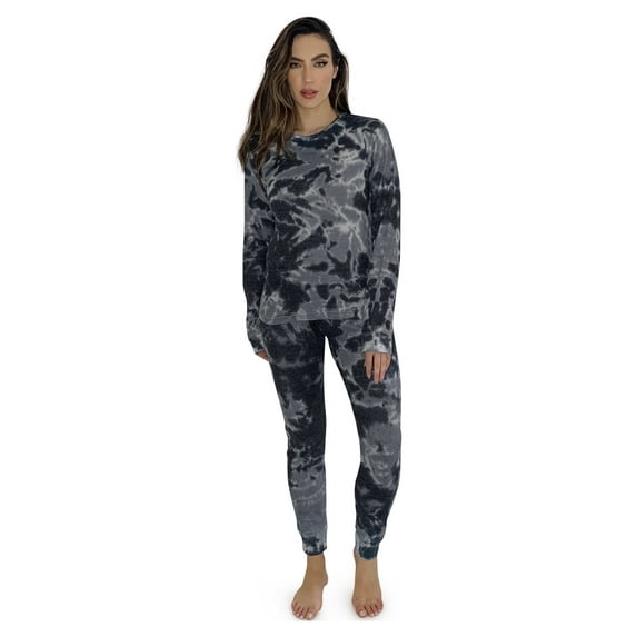 Just Love Women's Tie Dye Two Piece Thermal Pajama Sets (Tie Dye Black, Medium)