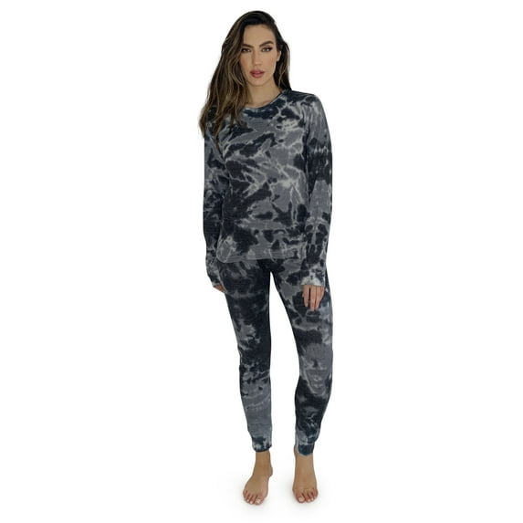Just Love Women's Tie Dye Two Piece Thermal Pajama Sets (Tie Dye Black, X-Small)