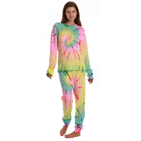 Just Love Women's Tie Dye Two Piece Thermal Pajama Sets (Tie Dye Burnout, Large)
