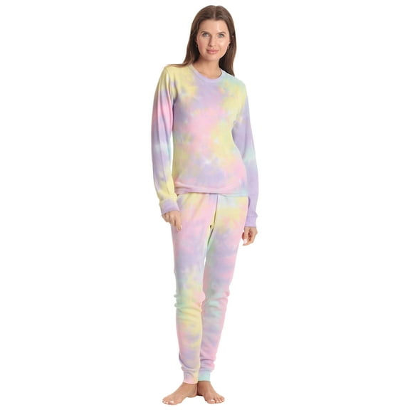 Just Love Women's Tie Dye Two Piece Thermal Pajama Sets (Tie Dye Multi Purple, X-Large)