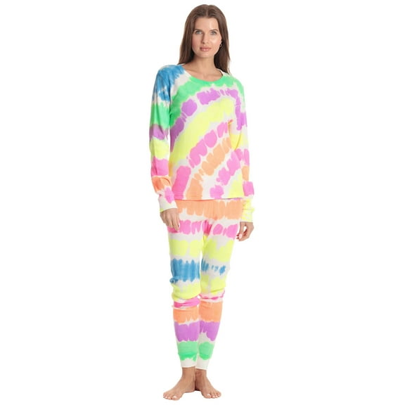 Just Love Women's Tie Dye Two Piece Thermal Pajama Sets (Tie Dye Neon White, X-Large)