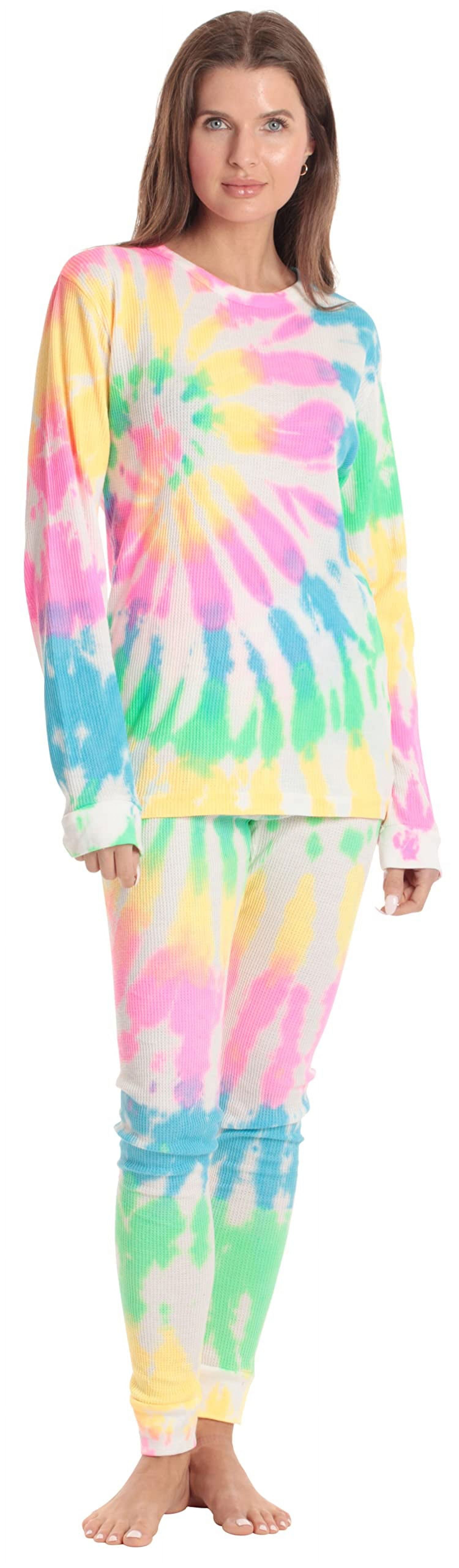 Just Love Womens Tie Dye Two Piece Thermal Pajama Sets Tie Dye White X Large 