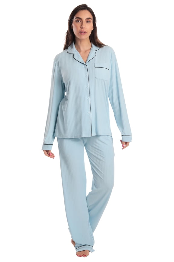 Women's Ultra-Soft Pajama Set – Cozy & Luxurious Loungewear (Solid Blue, Small)