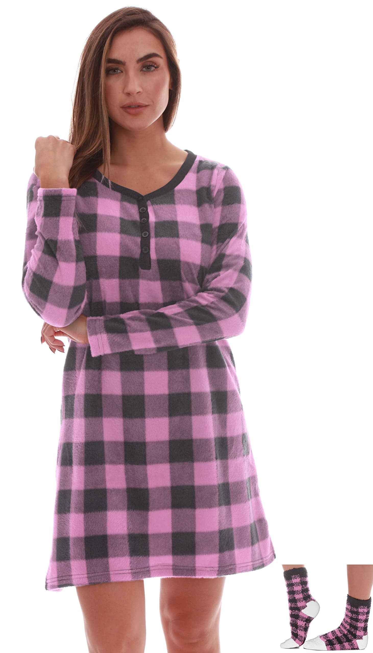 Just Love Ultra-Soft Women’s Pajama Set – Plaid Nightgown With Matching Socks | Cozy Fleece Pjs For Women 3X - View #9