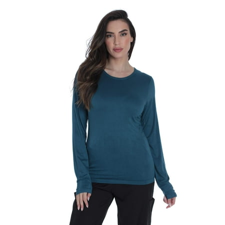 Just Love Womens Underscrub Silky Long Sleeve T-Shirt Plain Undershirt Tee (Carribean Blue Underscrub, Large)