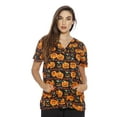 thumbnail image 1 of Just Love Women's V-Neck Printed Scrub Top (Happy Halloween, 3X), 1 of 3