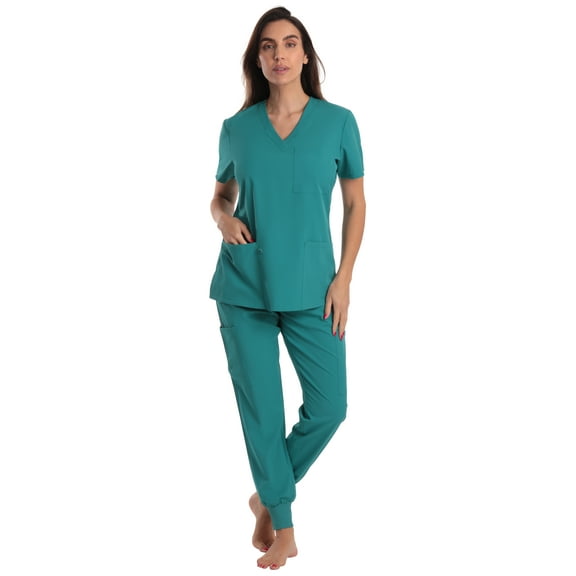 Just Love Women's V-Neck Scrub Set with Jogger Pants  Comfortable and Stylish Medical Uniform (Jade Stretch Fabric, 3X)