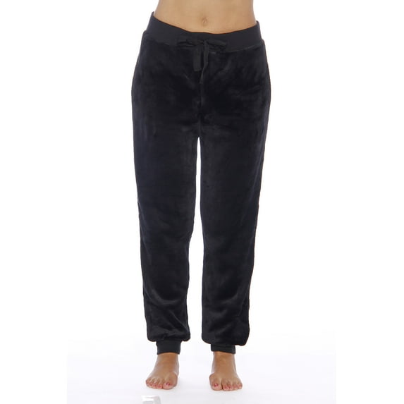 Just Love Women's Velour Plush Jogger Pants - Soft and Cozy Lounge (Black, Large, Regular)