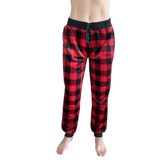Just Love Women's Velour Plush Jogger Pants - Soft and Cozy Lounge (Buffalo Plaid, 1X Plus, Regular)