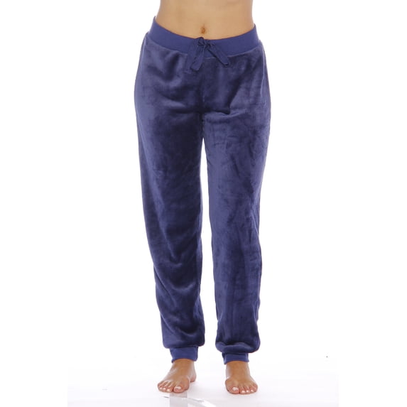 Just Love Women's Velour Plush Jogger Pants - Soft and Cozy Lounge (Navy Weave, X-Large, Regular)