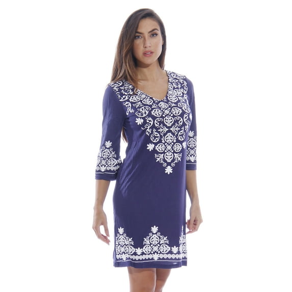 Just Love Womens 3/4 Sleeve Swimsuit Cover Up Casual Tunic Resort Wear (Navy, 1X, Regular)