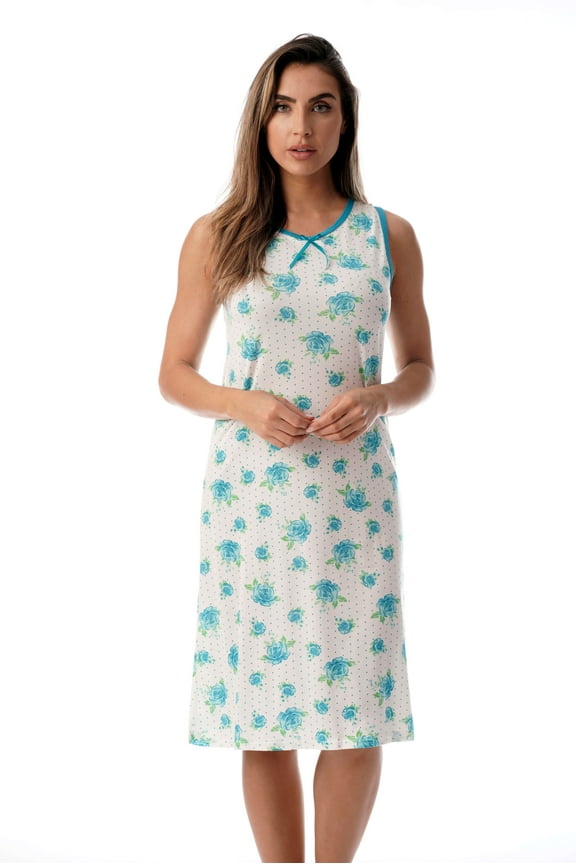 Womens Nightgown Sleep Dress 6700-10246-WHT-1X (Blue - Floral Dot, Medium)