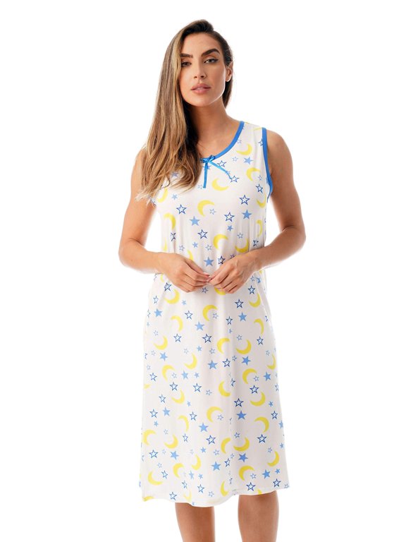 Womens Nightgown Sleep Dress 6700-10246-WHT-1X (White - Celestial Moon and Stars, Large)