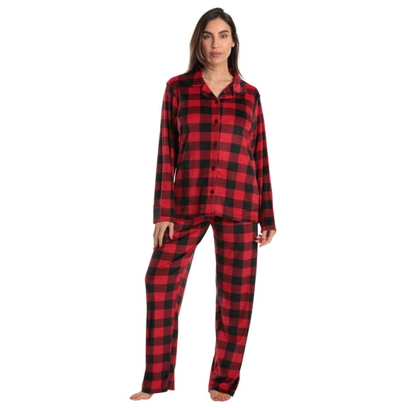 Just Love Womens Pajama Set  Comfortable, Chic Sleepwear (Red Black Buffalo Plaid Fleece, 3X)