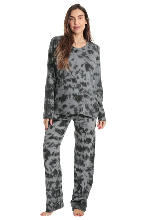 Womens Pajama Set  Elegant, Relaxing Sleepwear (Tie Dye Grey Black Long Sleeve, 2X)