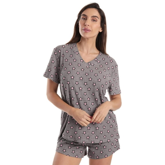 Just Love Womens Pajama Set (Grey Pink Stars, Small)