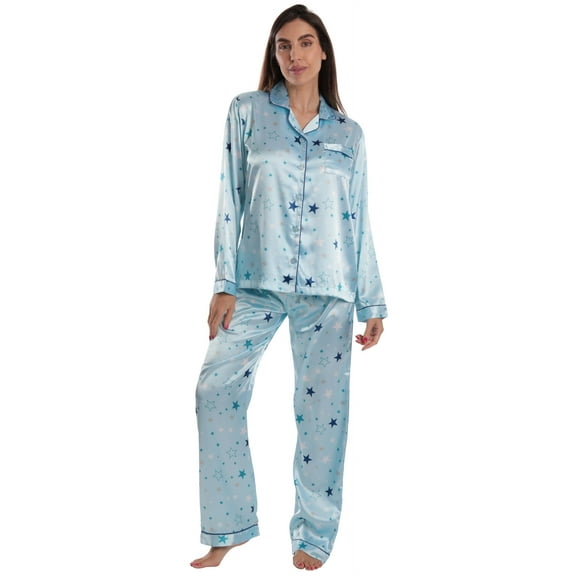 Just Love Womens Pajama Set (Satin Starzy Blue, 2X)