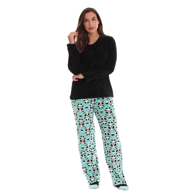 Just Love Womens Plush Pajama Pants Set with Socks 6808-10114-1X (Green ...