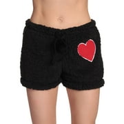 Just Love Womens Plush Pajama Shorts (Black - Love Heart, 1X)