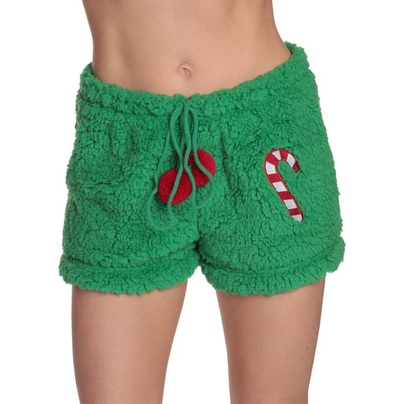 Just Love Womens Plush Pajama Shorts (Green - Candy Cane, 1X)