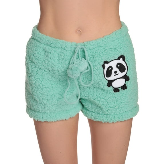 Just Love Womens Plush Pajama Shorts (Mint - Panda, X-Large)