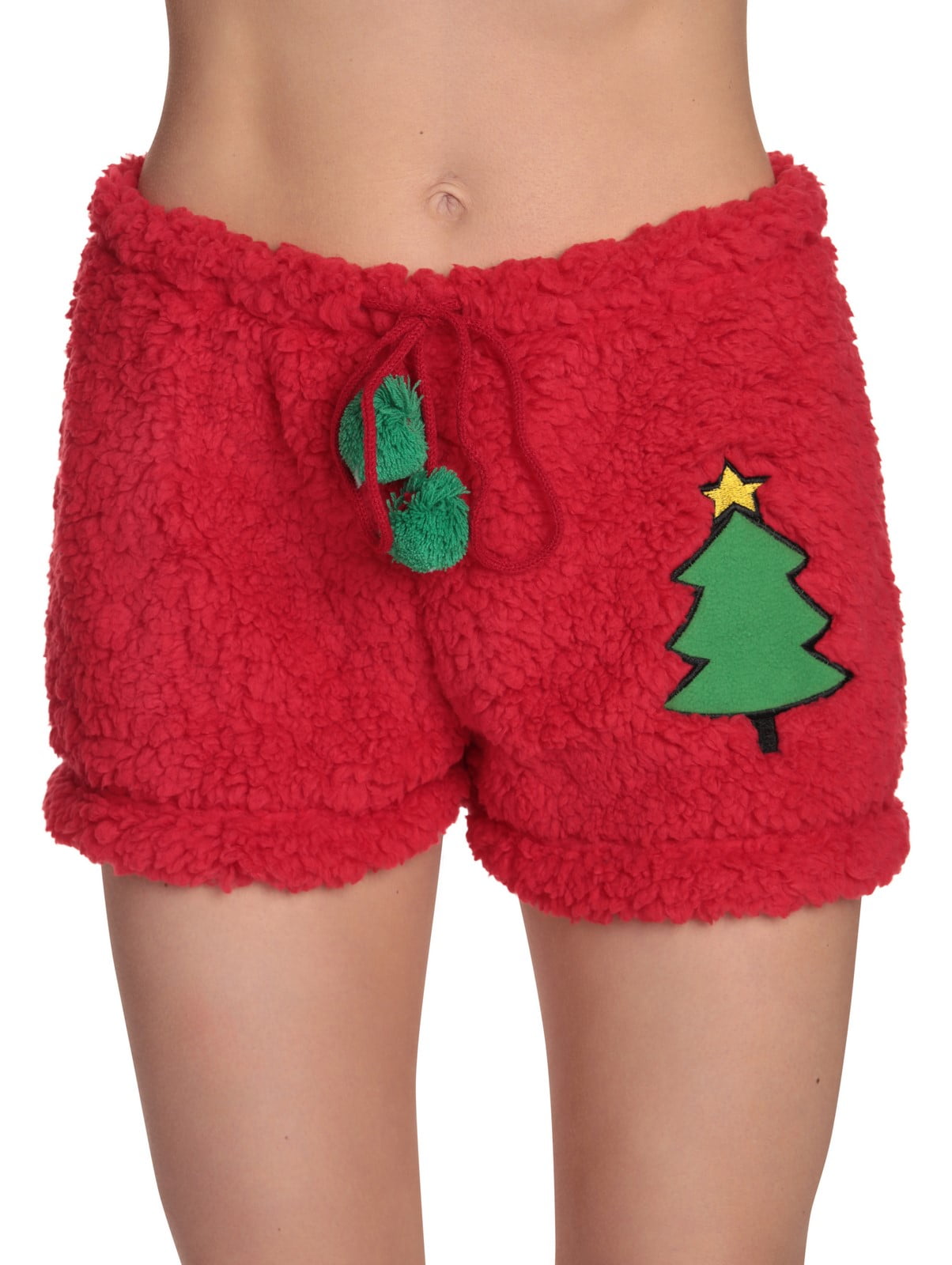 Just Love Womens Plush Pajama Shorts (Red Xmas Tree, 2X