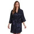 thumbnail image 1 of Just Love Womens Satin Solid Kimono Robe 6756-BLK-M (Navy, X-Small), 1 of 3
