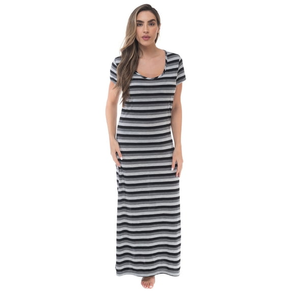 Just Love Womens Stripe Maxi Dress Knit Jersey T-Shirt Dress for Women (Black Stripe, 2X)