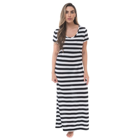 Just Love Womens Stripe Maxi Dress Knit Jersey T-Shirt Dress for Women (Black White Stripe, 3X)
