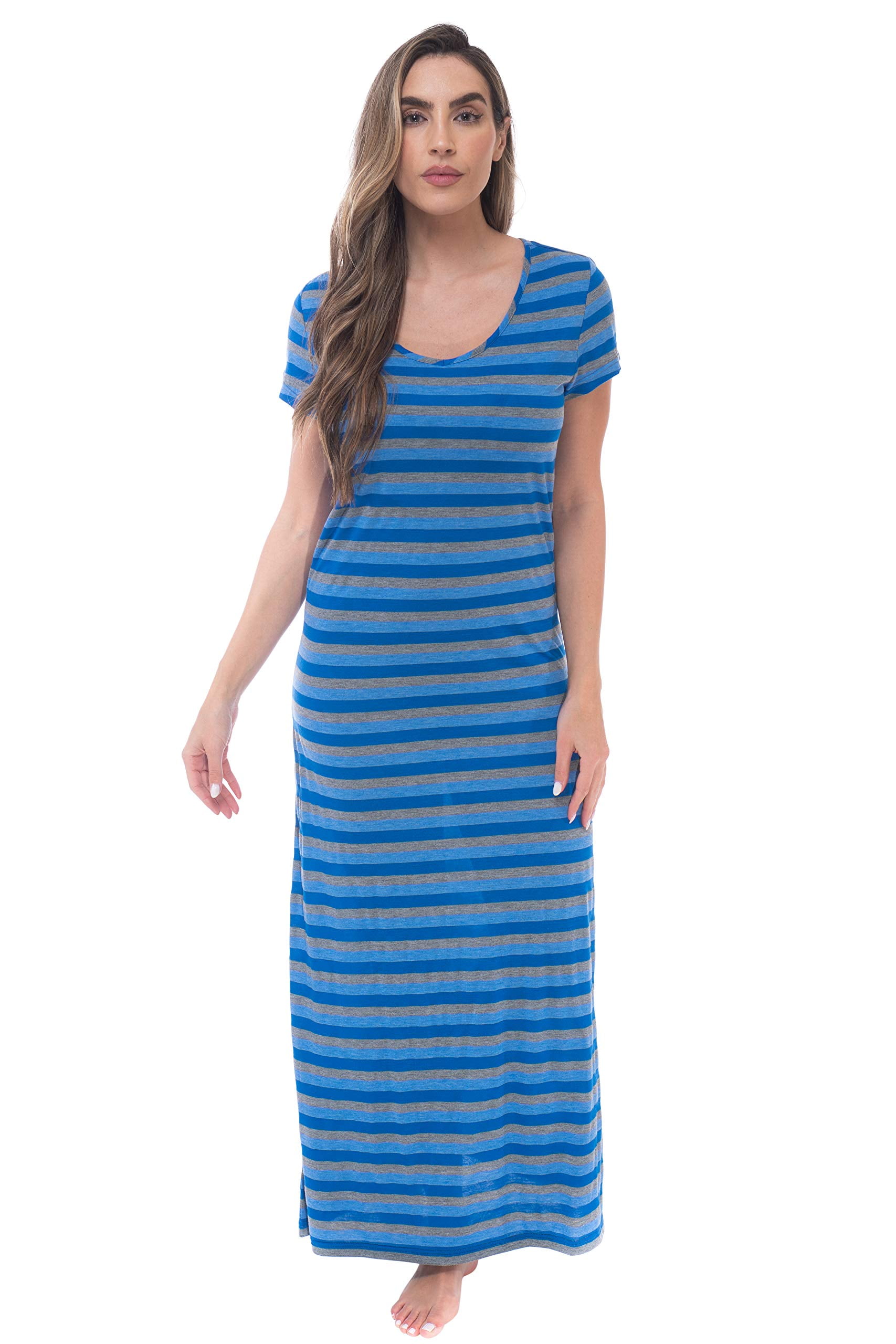 Just Love Womens Stripe Maxi Dress Knit Jersey T-Shirt Dress for Women (Royal Stripe, Small)