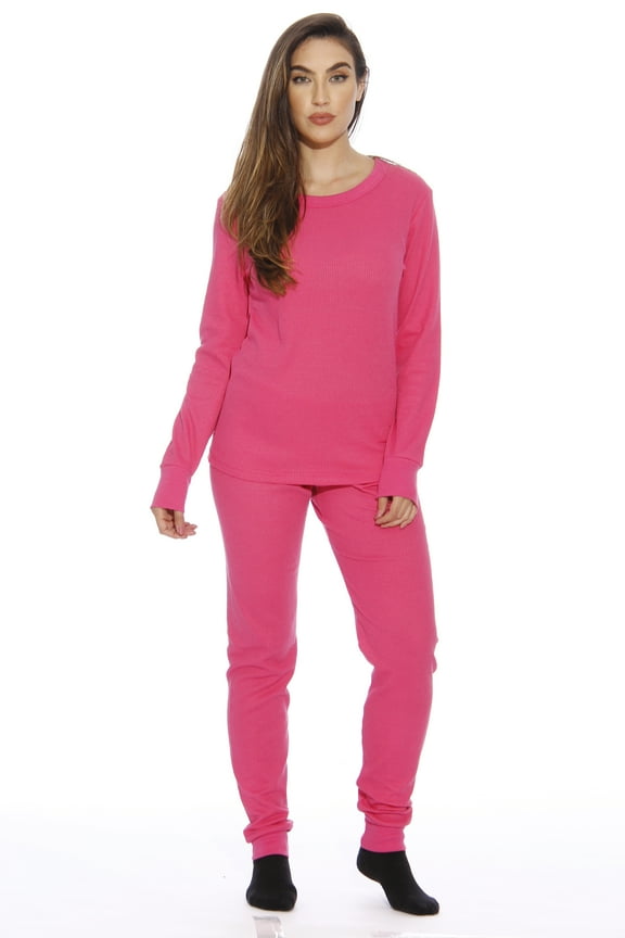 Womens Thermal Underwear Pajama Set Ultra-Warm Base Layer Sleepwear (Pink, 3X)