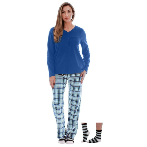 Just Love Womens Ultra-Soft Pajama Pant Set with Matching Socks (Blue Plaid, 2X)