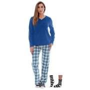 Just Love Womens Ultra-Soft Pajama Pant Set with Matching Socks (Blue Plaid, Large)