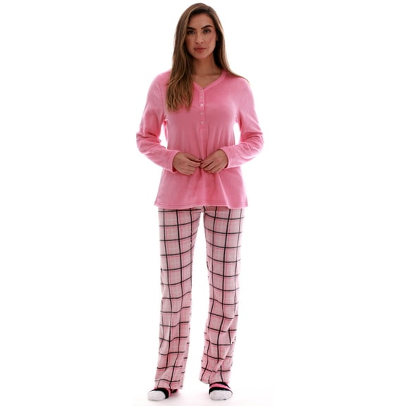 Just Love Womens Ultra-Soft Pajama Pant Set with Matching Socks (Coral Plaid, 2X)