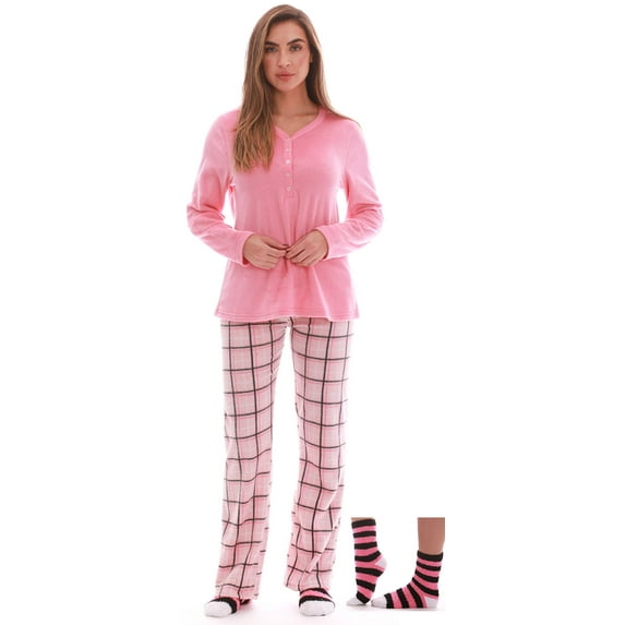 Just Love Womens Ultra-Soft Pajama Pant Set with Matching Socks (Coral Plaid, 3X)