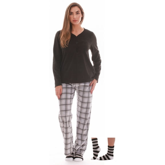 Just Love Womens Ultra-Soft Pajama Pant Set with Matching Socks (Grey Plaid, X-Large)