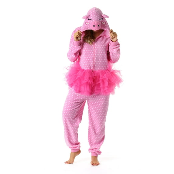 Just Love Zipper Animal Onesie Pajamas, Size S, Pig in Tutu (Women’s)