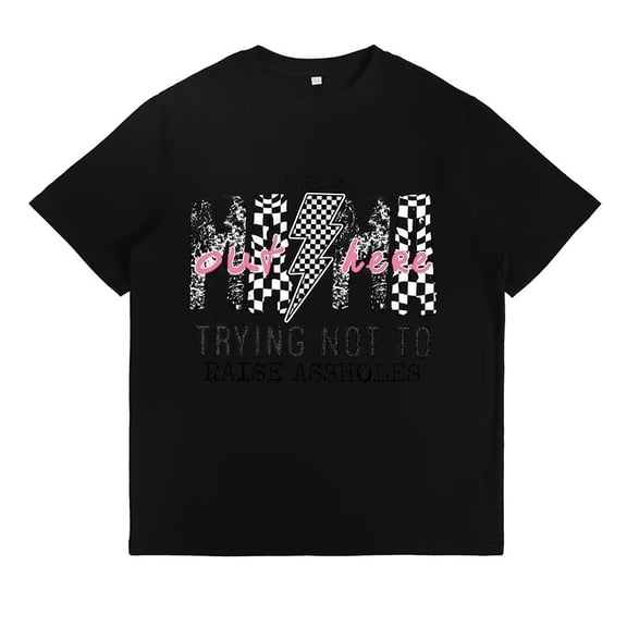 Just a Mama out here doing my best Graphic Tees Fashion Print T Shirts Mom Life Casual Short Sleeve Cotton Classic Tops for Daily Outfits popular InS-style pattern round neck is trendy Black,4XL