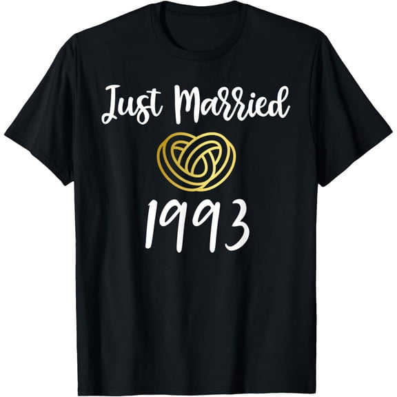 Just Married 1993 Marriage Shirts, 29th Wedding Anniversary T-ShirtMen and women, Black T-shirt, size: Extra large S-4XL