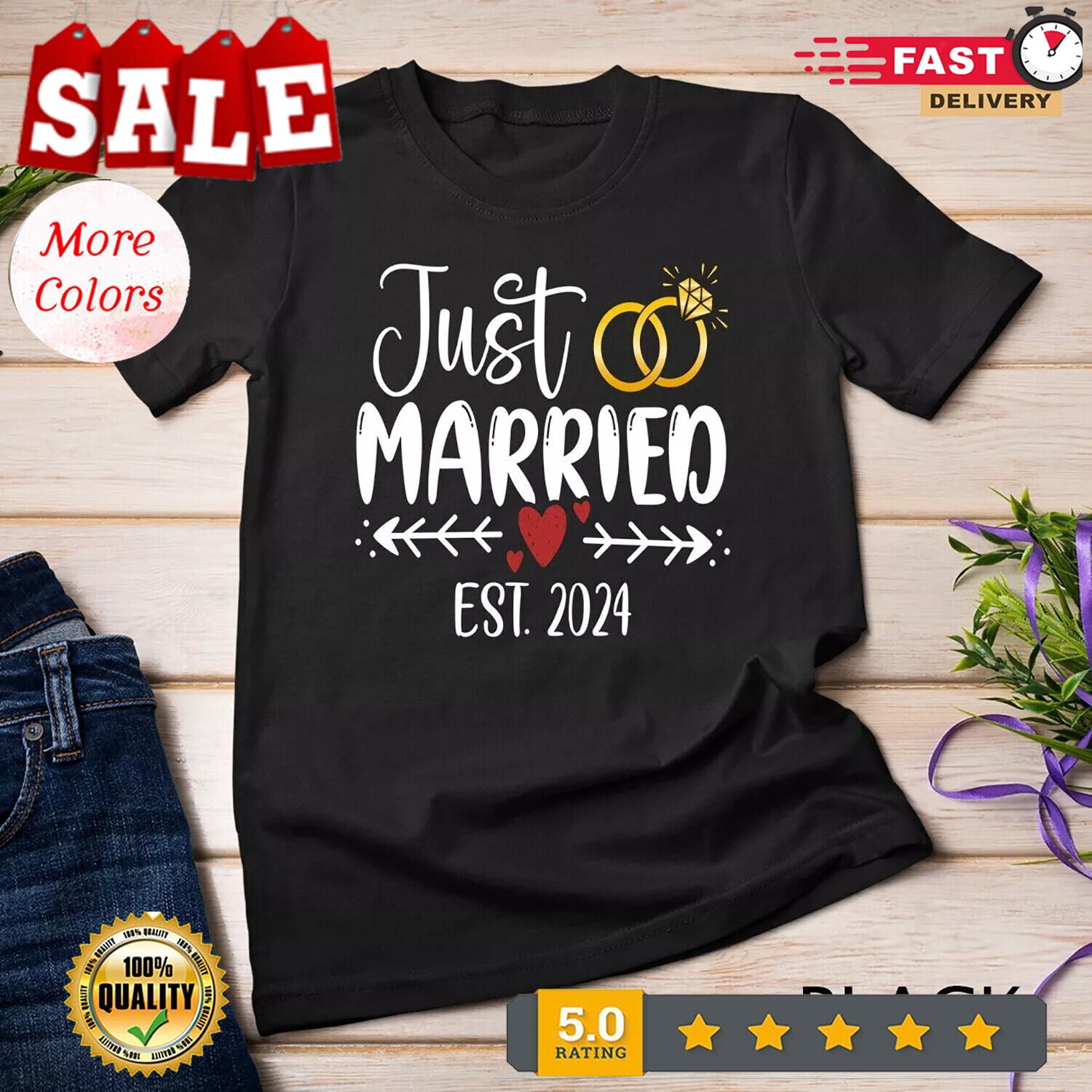 Just Married 2024 Couple Newlywed Bride And Groom Wedding Unisex
