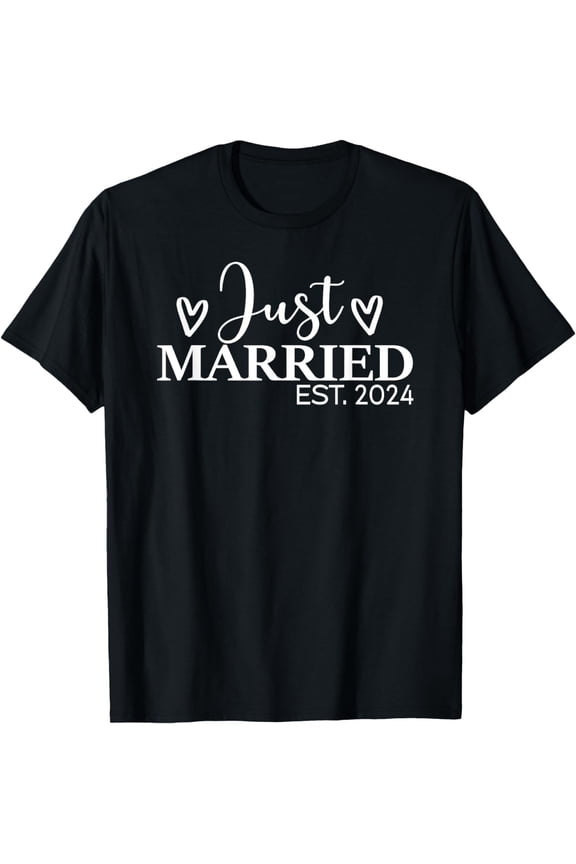 Just Married 2024 Honeymoon Wedding Couples Fiancee T-Shirt mens t shirt，black，women，funny，misfits，men，journey，t-shirt