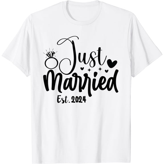 Just Married 2024 Honeymoon Wedding Couples Fiancee T-Shirt