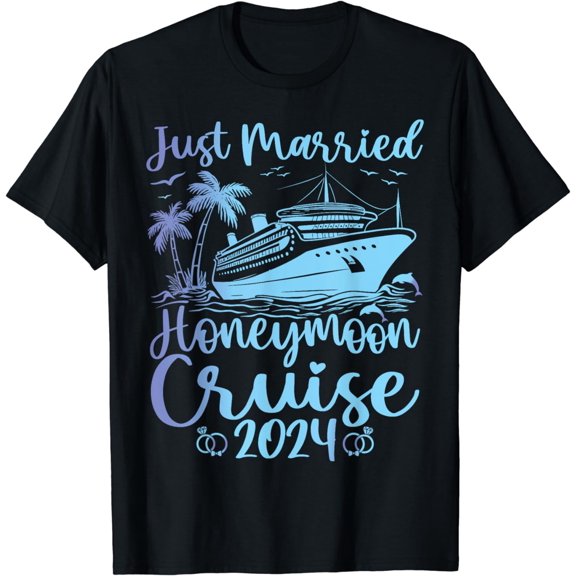 Just Married 2024 Wedding Ring Matching Tee Honeymoon Cruise T-Shirt