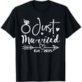 thumbnail image 1 of Just Married 2025 Honeymoon Wedding Couples Fiancee T-Shirt, 1 of 5