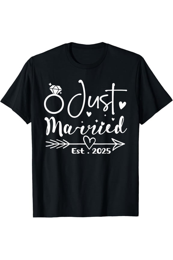 Just Married 2025 Honeymoon Wedding Couples Fiancee T-Shirt