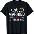 thumbnail image 1 of Just Married 21 Years Ago Graphic Couple 21st Anniversary T-Shirt, 1 of 4