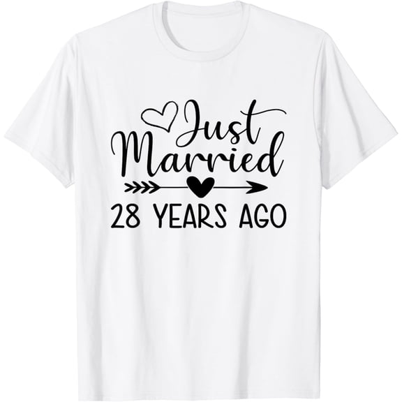 Just Married 28 Years Ago Matching Couple 28th Anniversary T-Shirt100% cotton
