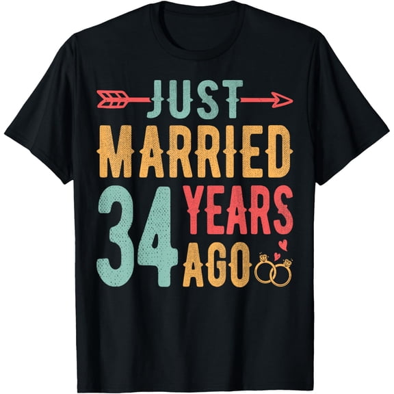 Just Married 34 Years Ago - 34th Wedding Anniversary Couple T-Shirt100% cotton
