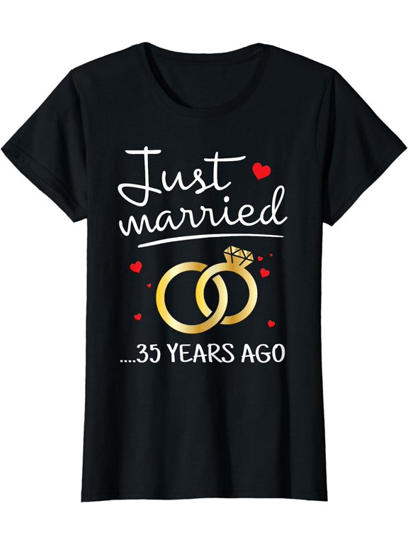 Just Married 35 Years Ago Funny Couple 35th Anniversary T-Shirt
