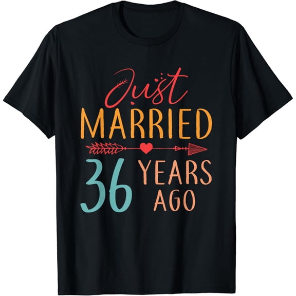 Just Married 36 Years Ago Retro Couple 36th Anniversary T-Shirt100% cotton